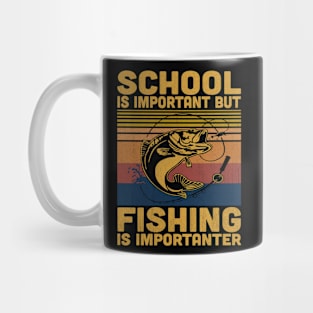 School Is Important But Fishing Is Importanter Retro Fishing Lovers Mug